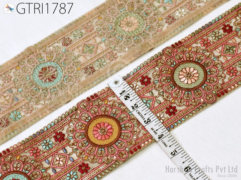 3 Yard Indian Embroidered 9cm Trim Embroidery Saree Ribbon Sewing Embellishment Costumes Accessories DIY Crafting Border Wedding Trimmings