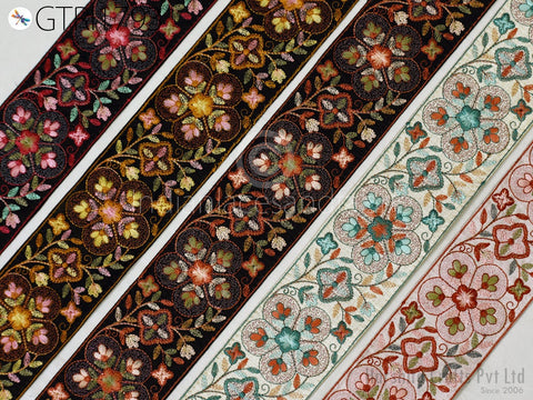 3 Yard Embroidered Trim 8cm Indian Sari Border DIY Crafting Fabric Saree Sewing Decorative Beach Tote Bags Trimmings Ribbons Home Decor