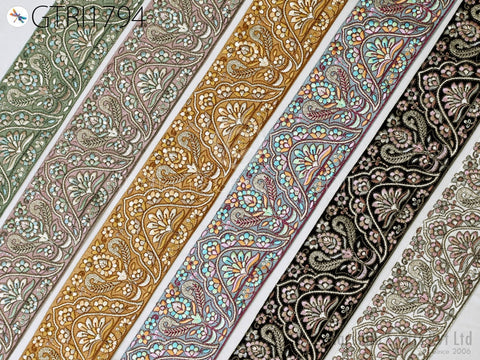 9 Yard Indian Decorative Embroidery Fabric Trim Saree Embellishments DIY Crafting Sewing Curtains Sari Border Embroidered Ribbons
