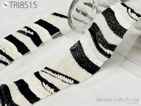 Black Beaded Trim By The Yard, Indian sari trim, garment clothing trim, costume trim, Festive ribbon, beaded sari borders, Sewing crafting trim, Lehengas borders