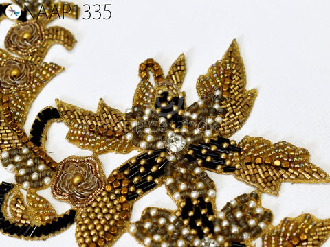 Floral Design Appliques Patches Gold Floral Patches Appliques Wedding Dresses Costumes Beaded Patch Sequined Sewing Crafting Appliques