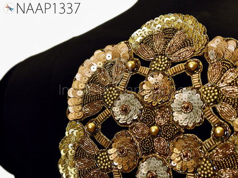 Floral Design Zardozi Appliques in Gold Color are extremely beautiful applique Handcrafted Zardosi Patches