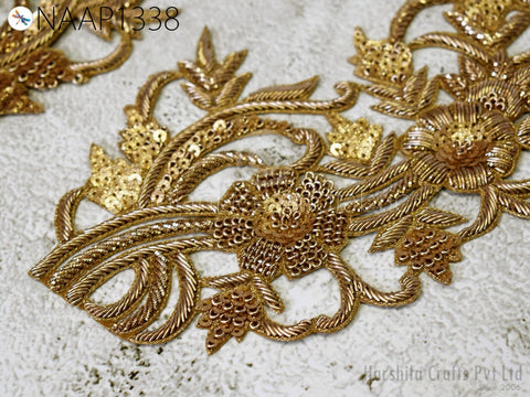 1 Pair Handmade Neckline Patches Zardosi Gold Neck Patch Decorative Neck Handcrafted Zardozi Wedding Party Dresses Costumes
