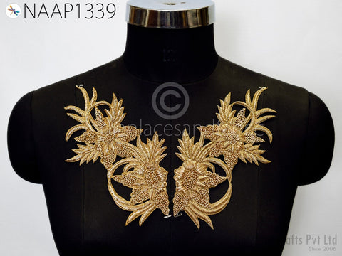 Handcrafted Beaded Applique, Blouse Back Patches, Zardosi Sequins embroidered Neckline Patches, Beaded Work Neck Patches, Sewing applique
