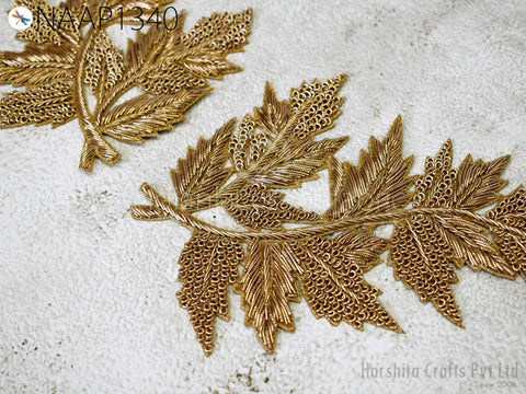 Handmade Embellishment Neckline Patches ,Zardosi Gold Neck Patch, Decorative Neck applique, Handcrafted Zardozi Wedding Party Dresses applique