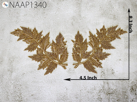 Leaf Appliques,Gold Patches Appliques,Dresses Embroidered Applique, Sequin Applique, Sequin Beaded Patches, 8.3 X 4.5 Inches Appliques, Beaded Patch, Sew on patches