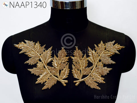 Beaded work Patches, Leaf Appliques, Zardozi Decorative Patches Appliques, Floral Thread Indian Embroidered Sewing Applique, Dresses Blouses Handmade Patches