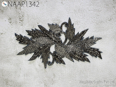 Floral Zari Patches ,Handcrafted Patches, Beaded Applique, Zardozi Patch Wedding Dress Applique, Black Beaded Appliques