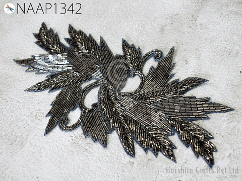 Beaded work Patches, Black Leaf Applique Bridal Appliques, Wholesale Appliques, Sewing Patches, Decorative Appliques