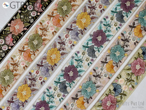 9 Yard Indian 6cm Embroidered Sari Embellishments Embroidery Trim Saree Ribbon Cushions Home Décor Sewing Crafting Trimmings Curtain Border