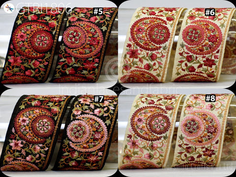 9 Yard Indian Embroidery 5cm Sari Trim Embroidered Wedding lehenga Border Saree Cushions Cover Sewing Crafting Curtains Headbands Ribbon