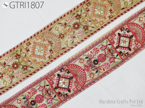 9 Yard Embroidered 75MM Fabric Trim Decorative Indian Embroidery Embellishments Tapes DIY Crafting Sewing Saree Ribbons Sari Border Clutches