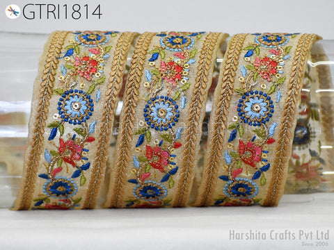 9 Yard Embroidery Fabric 4 CM Trim Embellishment Embroidered Sari Ribbons Sewing DIY Crafting Border Indian Trimmings Cushions Laces