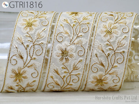 9 Yard Embroidery Fabric 4cm Trim Embellishment Embroidered Sari Ribbons Sewing DIY Crafting Border Indian Trimming Cushion Laces Home Decor