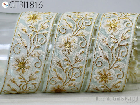 9 Yard Embroidery Fabric 4cm Trim Embellishment Embroidered Sari Ribbons Sewing DIY Crafting Border Indian Trimming Cushion Laces Home Decor