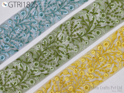 3 Yard Embroidered Trim 9cm Indian Lehenga Sari Border DIY Crafting Fabric Saree Sewing Decorative Beach Bags Trimmings Ribbons Home Decor