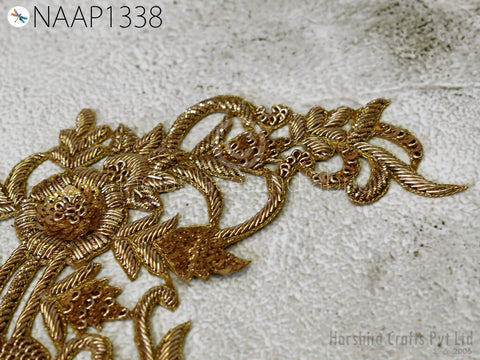 1 Pair Handmade Neckline Patches Zardosi Gold Neck Patch Decorative Neck Handcrafted Zardozi Wedding Party Dresses Costumes