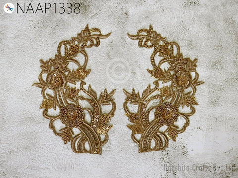 1 Pair Handmade Neckline Patches Zardosi Gold Neck Patch Decorative Neck Handcrafted Zardozi Wedding Party Dresses Costumes
