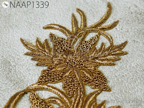 Metallic thread embroidered Neckline Patches, Zardosi Work Neckline Patch, Handcrafted Applique, Zardozi Applique, Gold Applique, Bridal Applique, Indian patch
