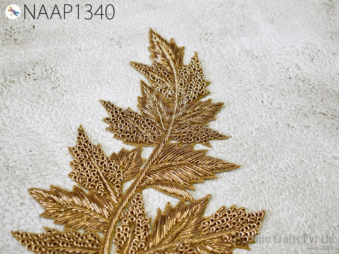 Metallic thread embroidered Neckline Patches, Zardosi Work Neckline Patch, Handcrafted Applique, Zardozi Applique, Golden Applique, Bridal Applique, Indian patch