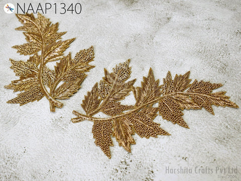 Leaf Appliques, Golden Appliques, Zari Appliques, Decorated Beaded Applique, Embroidered Patches, Lehenga Applique, Festive Wear Appliques