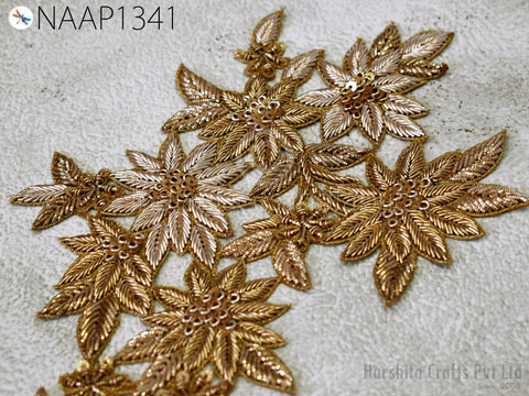 Handcrafted Zardosi Gold Neck Patches Crafting Neckline Indian Decorated Sequins Zari Work Embroidered Decorative Patches Sewing Accessories