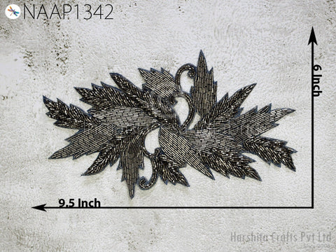 Leaf Zari Patches Handcrafted Patches Beaded Applique Zardozi Patch Wedding Dress Applique, Decorative Appliques