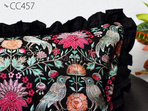 Floral Embroidered Throw Pillow Square Decorative Home Decor Pillow Cover Handmade Embroidery Cushion Cover House Warming Bridal Shower Gift