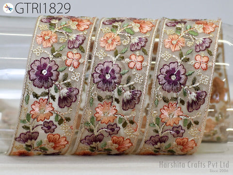 9 Yard Embroidery Fabric 4cm Trim Cushion Covers Embellishment Embroidered Saree Sewing Crafting Border Indian Wedding Dress Gown Tape