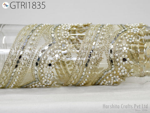 9 Yard Gold Indian Beaded 9cm Trim Rhinestone Ribbon Lehenga Trimmings Christmas Dresses Embellishments Saree Border Bridal Clutches Laces