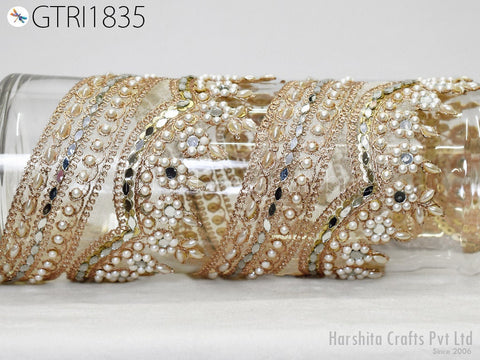 9 Yard Gold Indian Beaded 9cm Trim Rhinestone Ribbon Lehenga Trimmings Christmas Dresses Embellishments Saree Border Bridal Clutches Laces