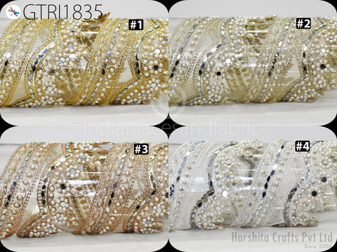 9 Yard Gold Indian Beaded 9cm Trim Rhinestone Ribbon Lehenga Trimmings Christmas Dresses Embellishments Saree Border Bridal Clutches Laces
