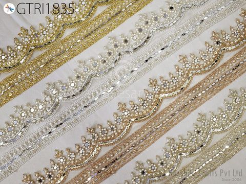 9 Yard Gold Indian Beaded 9cm Trim Rhinestone Ribbon Lehenga Trimmings Christmas Dresses Embellishments Saree Border Bridal Clutches Laces