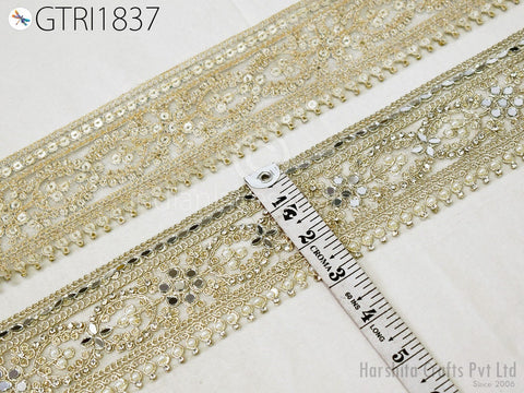 9 Yard Gold Indian Beaded 7cm Trim Rhinestone Ribbon Lehenga Trimmings Christmas Dresses Embellishments Saree Border Bridal Clutches Laces