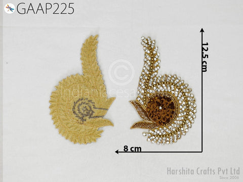 Handmade Zari Appliques Decorative Beaded Patch Designer Appliques Floral Applique Sequence Patches