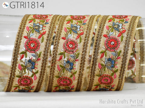 9 Yard Embroidery Fabric 4 CM Trim Embellishment Embroidered Sari Ribbons Sewing DIY Crafting Border Indian Trimmings Cushions Laces