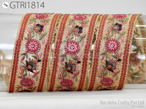 9 Yard Embroidery Fabric 4 CM Trim Embellishment Embroidered Sari Ribbons Sewing DIY Crafting Border Indian Trimmings Cushions Laces