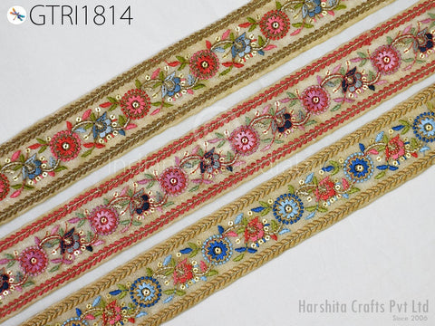 9 Yard Embroidery Fabric 4 CM Trim Embellishment Embroidered Sari Ribbons Sewing DIY Crafting Border Indian Trimmings Cushions Laces