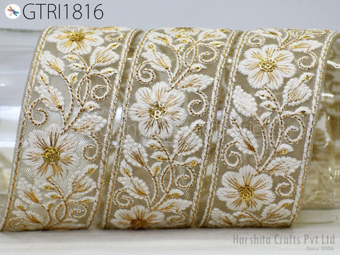 9 Yard Embroidery Fabric 4cm Trim Embellishment Embroidered Sari Ribbons Sewing DIY Crafting Border Indian Trimming Cushion Laces Home Decor