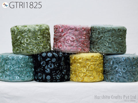 3 Yard Embroidered Trim 9cm Indian Lehenga Sari Border DIY Crafting Fabric Saree Sewing Decorative Beach Bags Trimmings Ribbons Home Decor