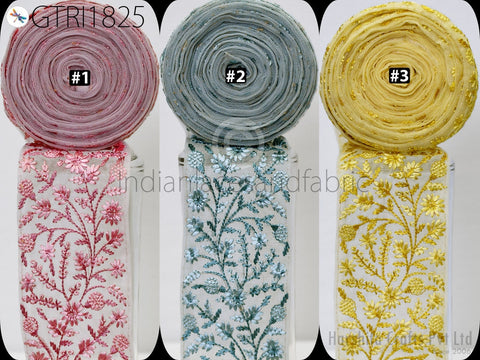 3 Yard Embroidered Trim 9cm Indian Lehenga Sari Border DIY Crafting Fabric Saree Sewing Decorative Beach Bags Trimmings Ribbons Home Decor