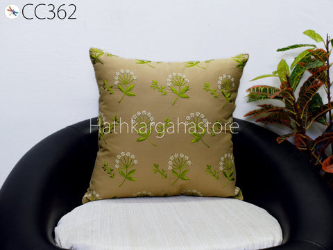 Brown Embroidered Throw Pillow Square Decorative Home Decor Pillow Cover Handmade Embroidery Cushion Cover