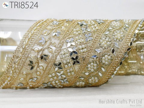 9 Yard Gold Indian Beaded 14 CM Trim Rhinestone Ribbon Lehenga Trimmings Christmas Dresses Embellishments Saree Border Bridal Clutches Laces