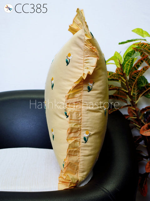 Floral Embroidered Throw Pillow Square Decorative Home Decor Pillow Cover Handmade Embroidery Cushion Cover House Warming Bridal Shower Gift