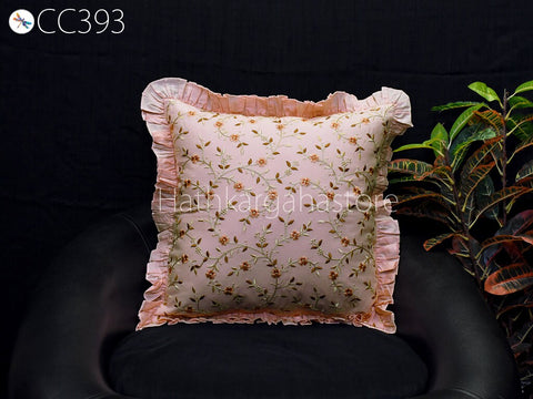 Peachy Embroidered Frill Throw Pillow Cotton Pillowcase Cushion Cover Embroidery Decorative Home Decor House Warming Bridal Shower Wedding