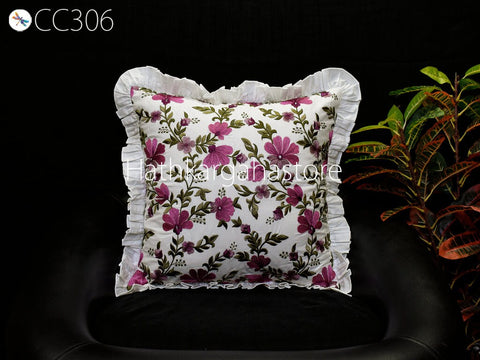 Violet Embroidered Frill Throw Pillow Cushion Cover Handmade Embroidery Decorative Home Decor Pillowcase