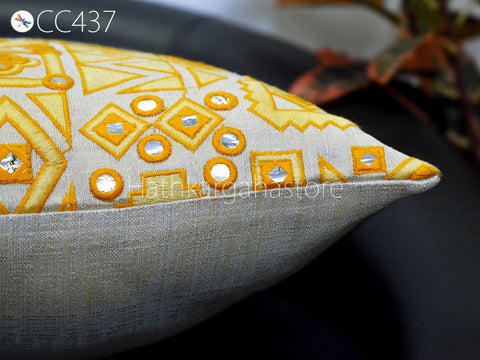 Yellow Embroidered Frill Lumbar Pillow Embroidered Cushion Cover Handmade Embroidery Throw Pillow Decorative Home Decor Pillowcase