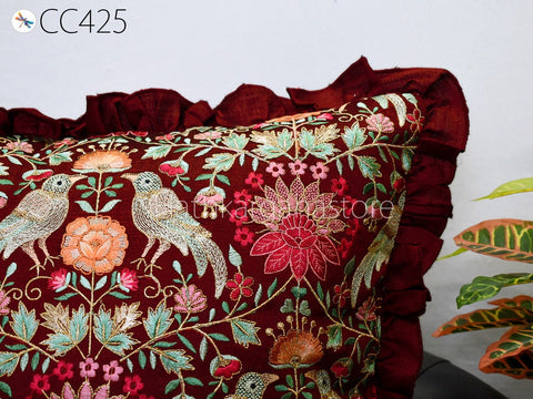 Lumbar Euro Sham 12X26 Handmade Luxury Home Decor Embroidered Square Cushion Cover with Ruffle