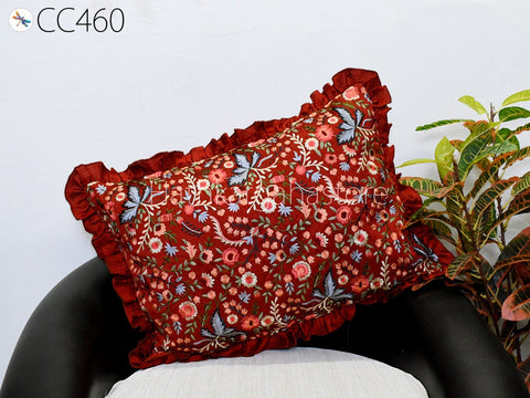 Frill Rectangle Throw Pillow Lumbar Euro Sham 12X26 Embroidered Cushion Cover Decorative Pillowcase House Warming Bridal Shower Gifts 26x26