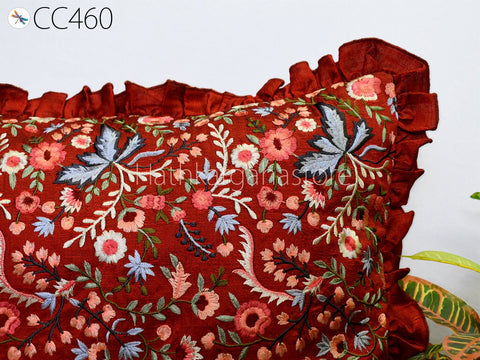 Floral Embroidered Throw Pillow Square Decorative Home Decor Pillow Cover Handmade Embroidery Cushion Cover House Warming Bridal Shower Gift